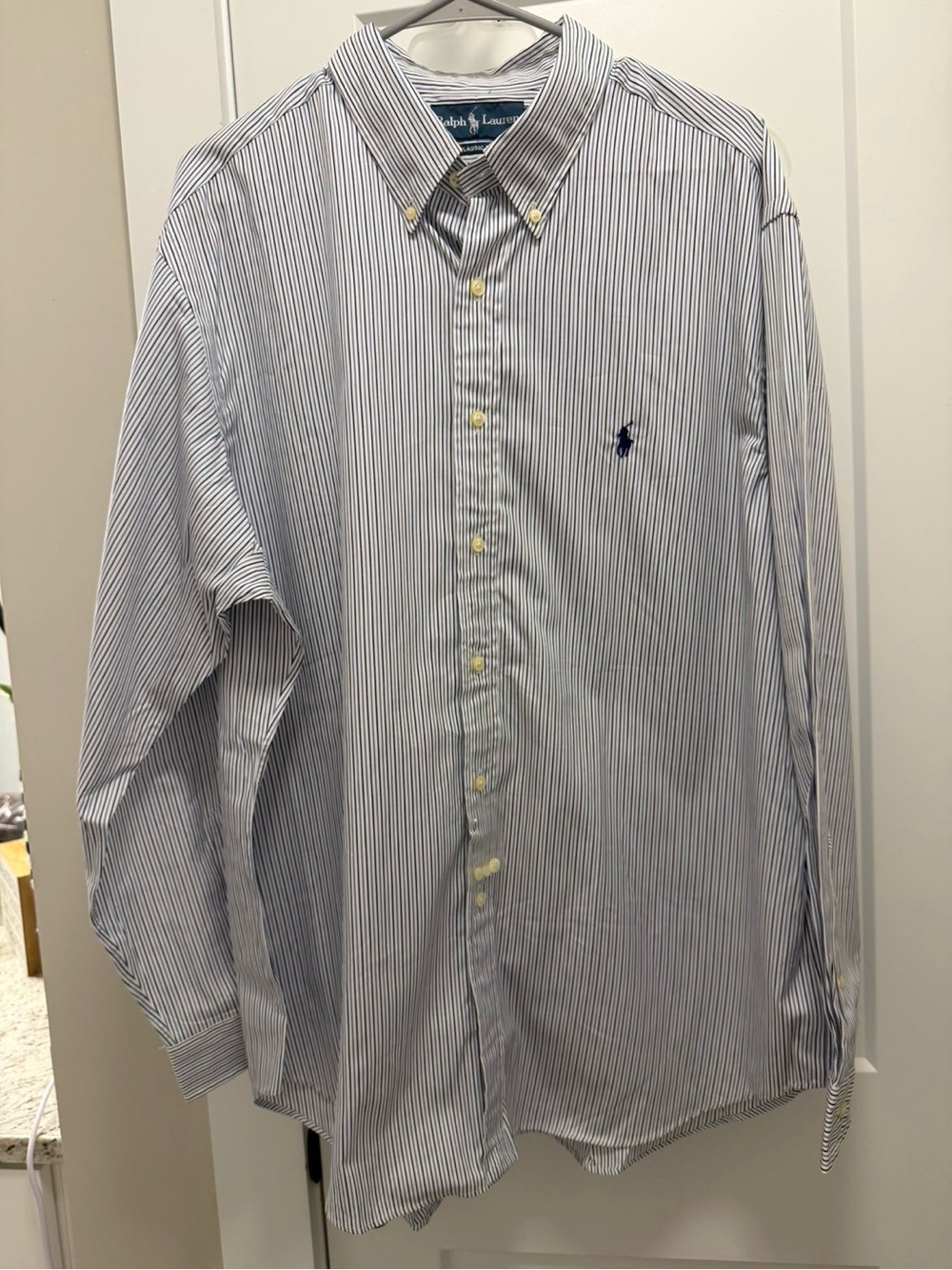 Ralph Lauren Blue and White Pinstripe Button-Down Shirt